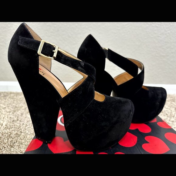 Black Luichiny Dolly Velvet Platform Heel Retro Goth Y2K Designer Formal Witch 8 - Picture 1 of 13